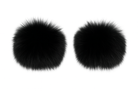 Two black fluffy faux fur wrist cuffs on a white background