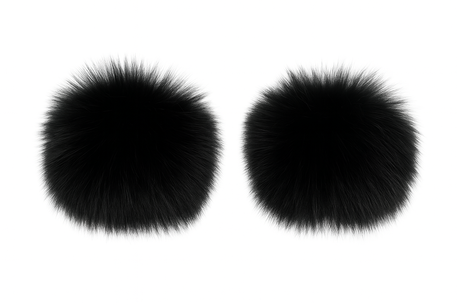Two black fluffy faux fur wrist cuffs on a white background