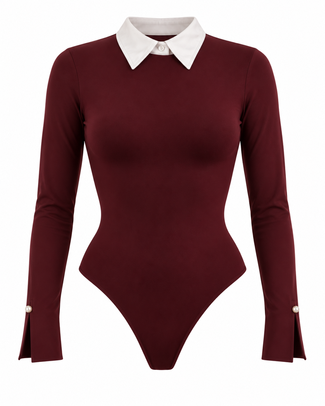 Long Sleeve Burgundy Bodysuit with removable collar