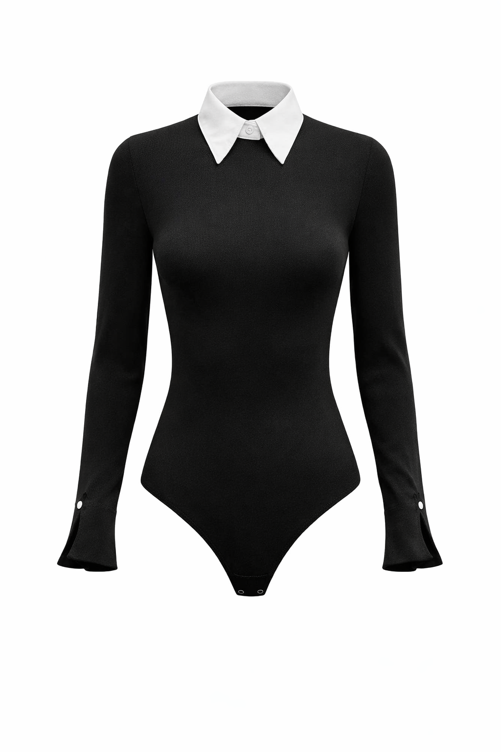 Long Sleeve Black Bodysuit with Removable Collar